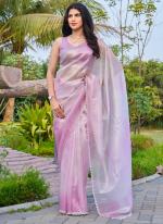 Organza Pink Party Wear Hand Work Saree